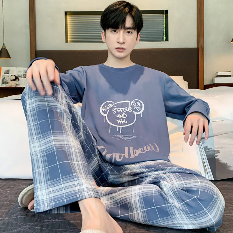 Men's 2-Piece Pajama Set – Loose-Fit Long Sleeve Homewear Suit Style Heaven