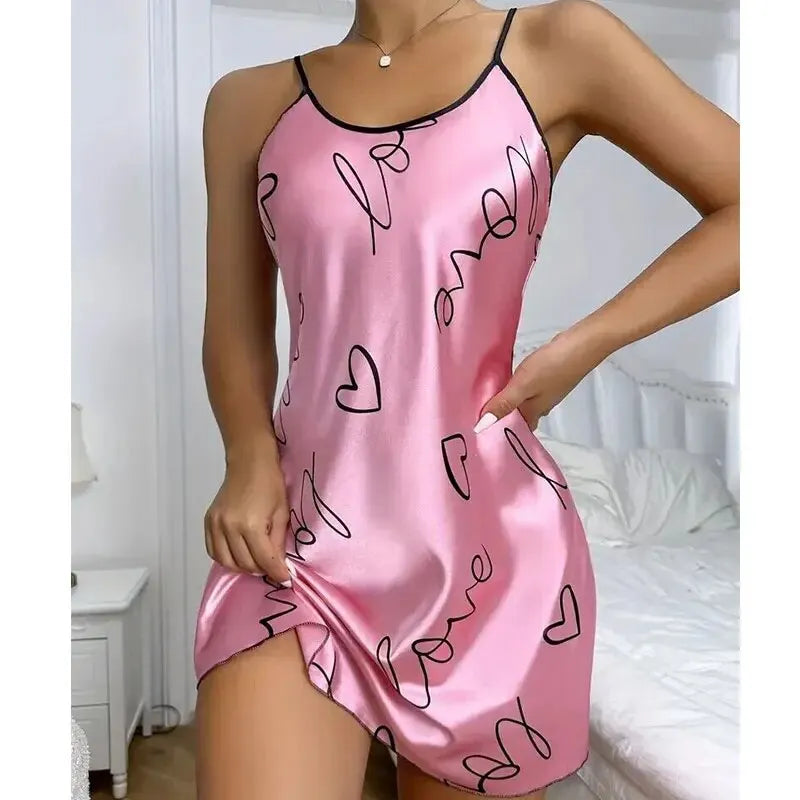 Women’s Sexy Criss-Cross Nightdress – Heart Print Sleeveless Sleepwear Style Heaven