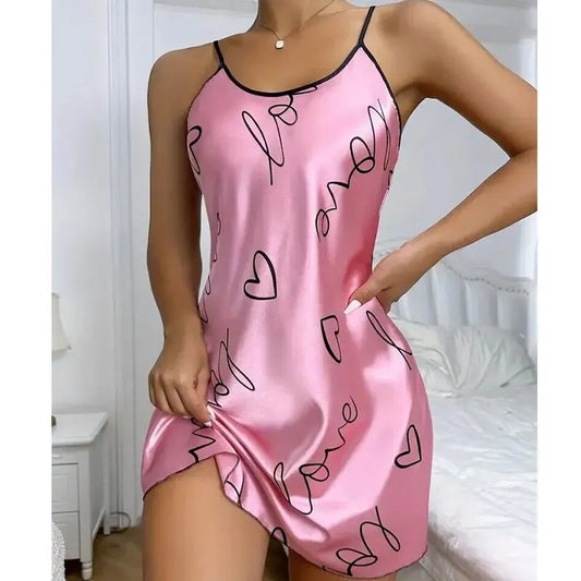 Women’s Sexy Criss-Cross Nightdress – Heart Print Sleeveless Sleepwear Style Heaven