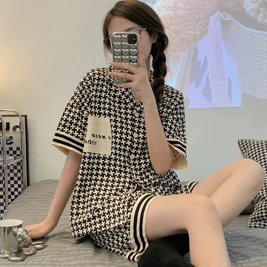 Elegant Satin Striped Pajama Set – Plus Size Button-Up Lounge Wear Style Heaven
