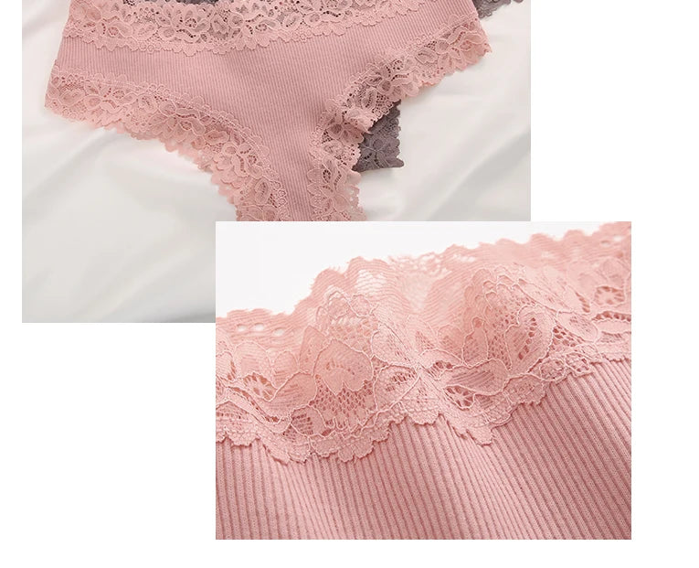 3PCS Women's Lace Seamless Cotton Panties – Ribbed Brazilian Low Waist Underwear, Breathable & Plus Size Lingerie Style Heaven