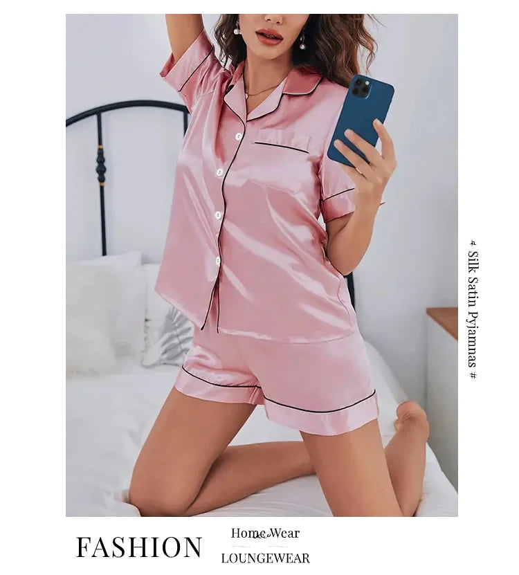 Silk Satin Pajama Set – Elegant 2-Piece Button-Down Sleepwear Style Heaven
