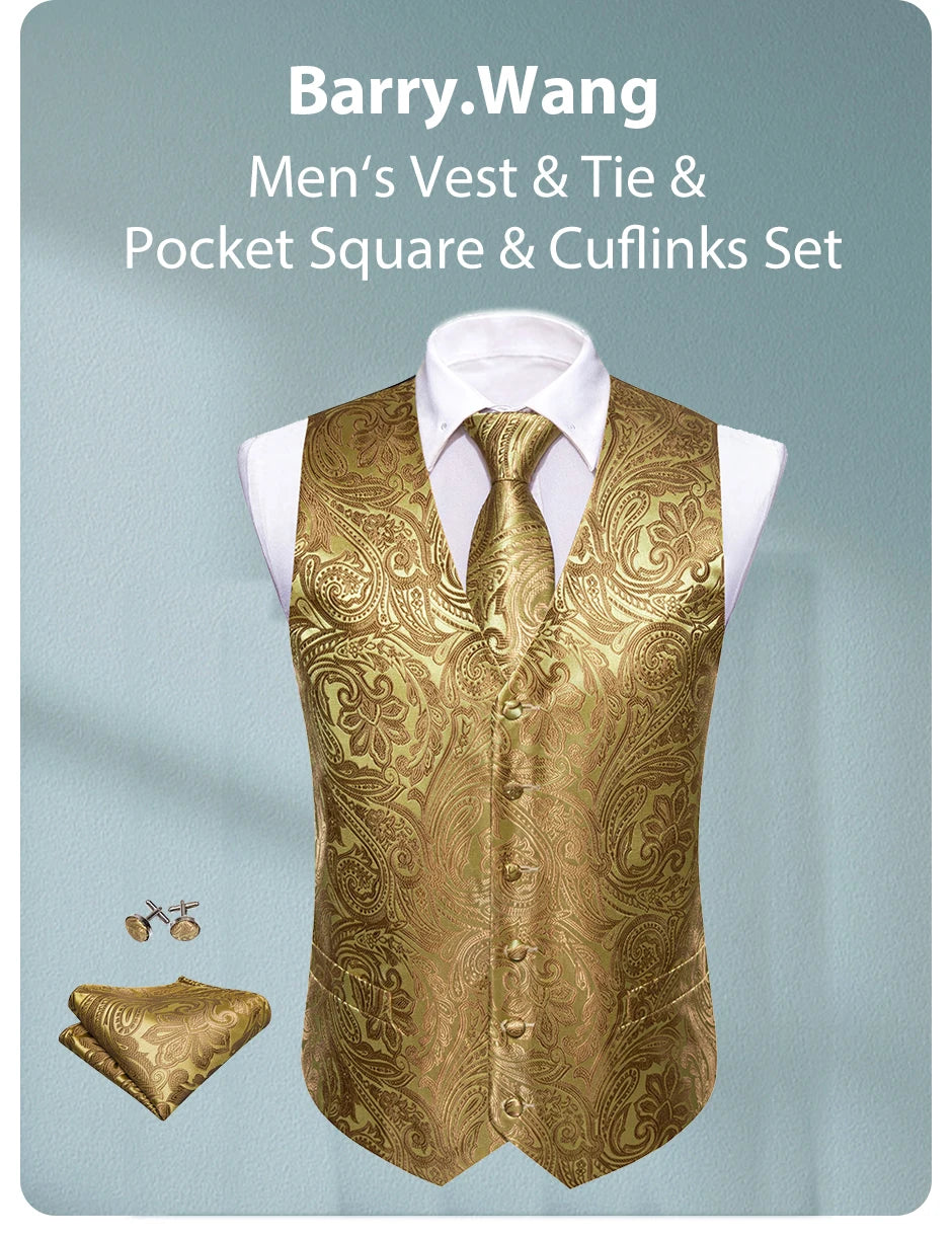 Men’s Jacquard Suit Vest 4-Piece Set – Waistcoat with Tie, Pocket Square & Cufflinks Style Heaven