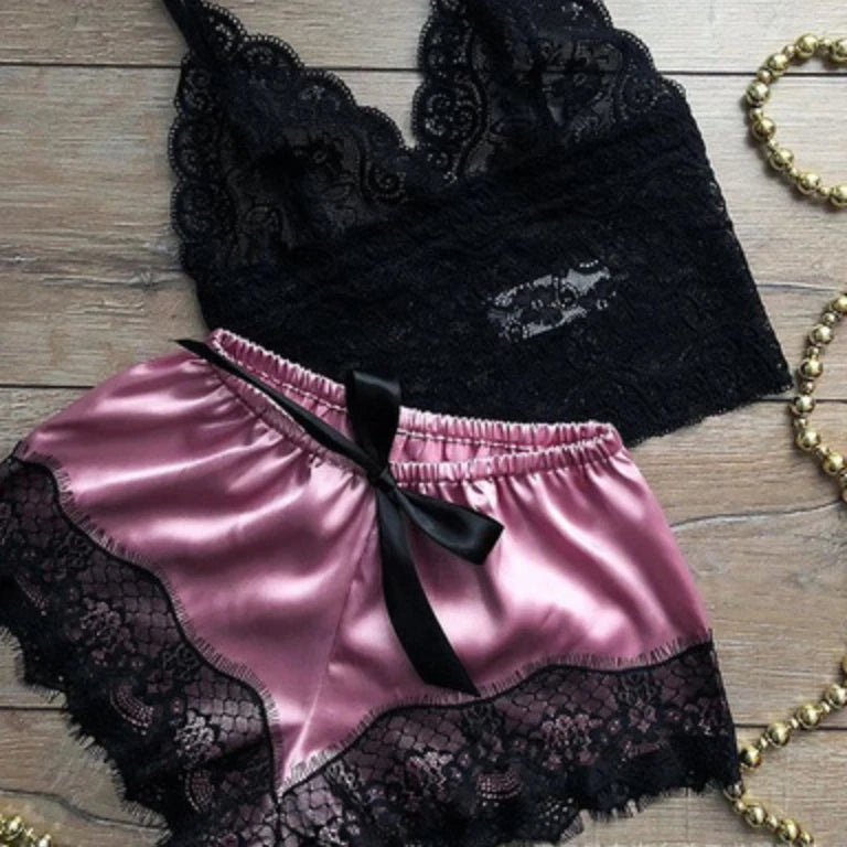 Sexy Lace Pajama Set – 2-Piece Camisole & Shorts Sleepwear for Women Style Heaven