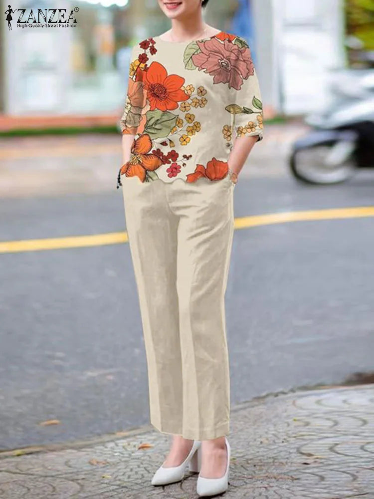 2-Piece Floral Blouse & Pants Set – Elegant Office & Summer Outfit for Women Style Heaven