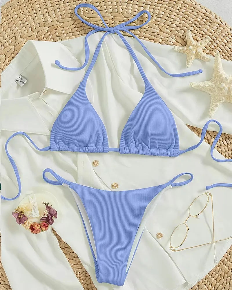 2025 High-Waisted Lace-Up Bikini Set – Sexy Halter Swimsuit for Women Style Heaven