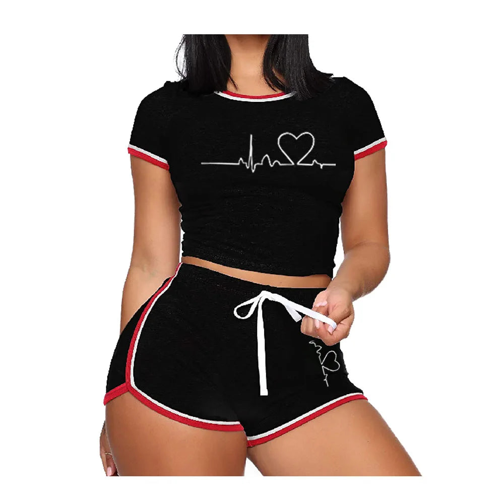 Women’s Summer Personality Tracksuit – Short Sleeve Cropped T-Shirt & Shorts Pajama Set Style Heaven