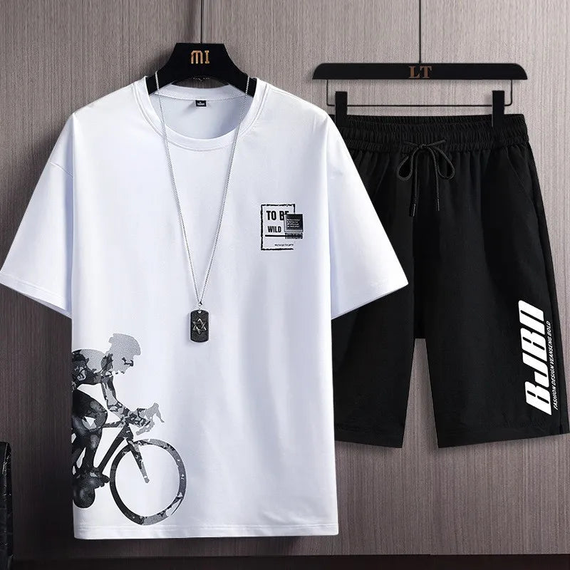 Men’s Summer Sports Suit – Quick-Dry Jogging Set with Bicycle Print | Breathable Sweatshirt & Sweatpants Style Heaven