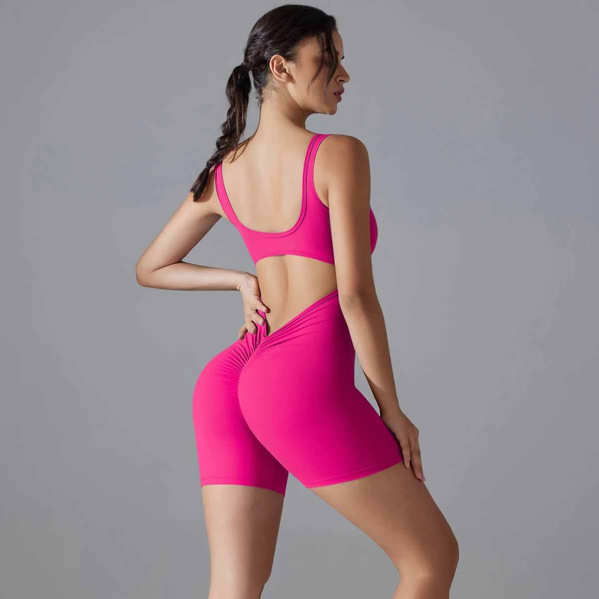 V-Back Scrunch Sports Jumpsuit – Sleeveless One-Piece Gym & Yoga Bodysuit for Women Style Heaven
