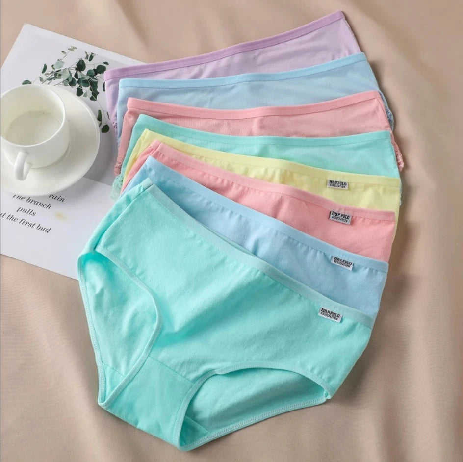 7PCS Candy Color Cotton Panties – Women's Breathable Mid-Waist Underwear Set, Soft & Comfortable Plus-Size Briefs Style Heaven