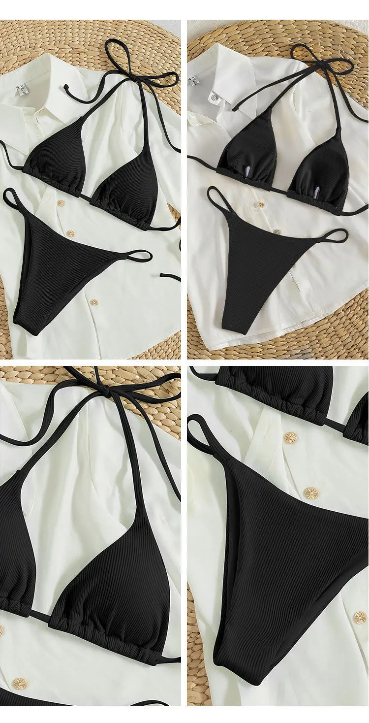 2025 High-Waisted Lace-Up Bikini Set – Sexy Halter Swimsuit for Women Style Heaven