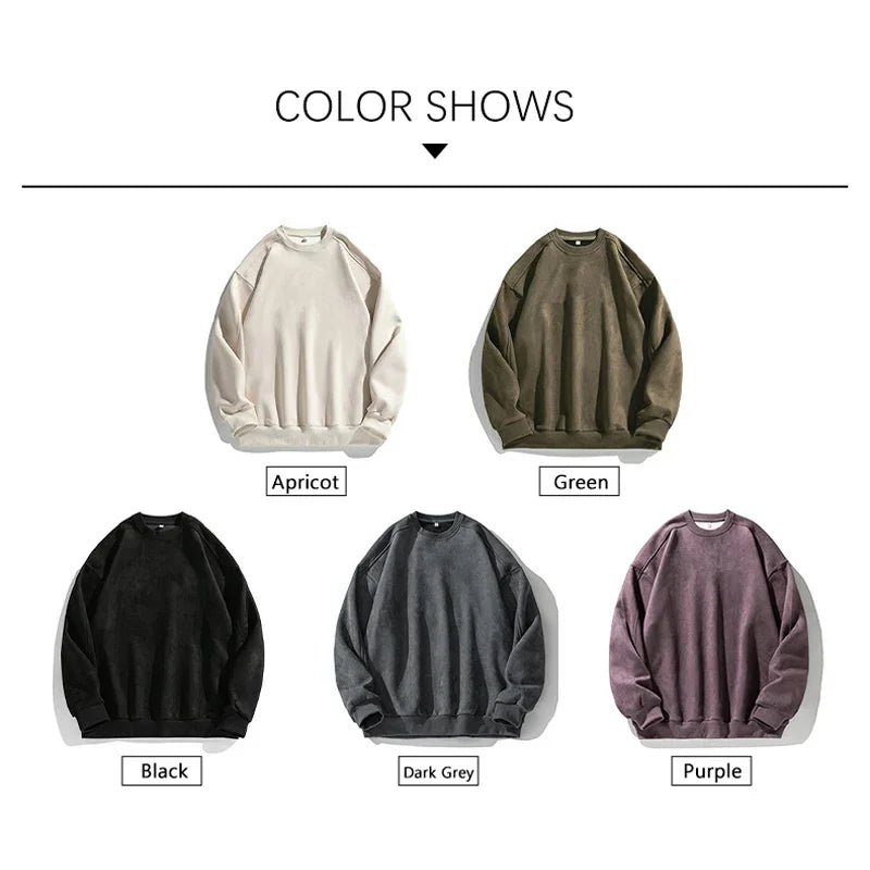 Men’s Purple Suede Sweatshirt – Baggy O-Neck Casual Long Sleeve Top for Autumn & Winter 2025 - Style Heaven