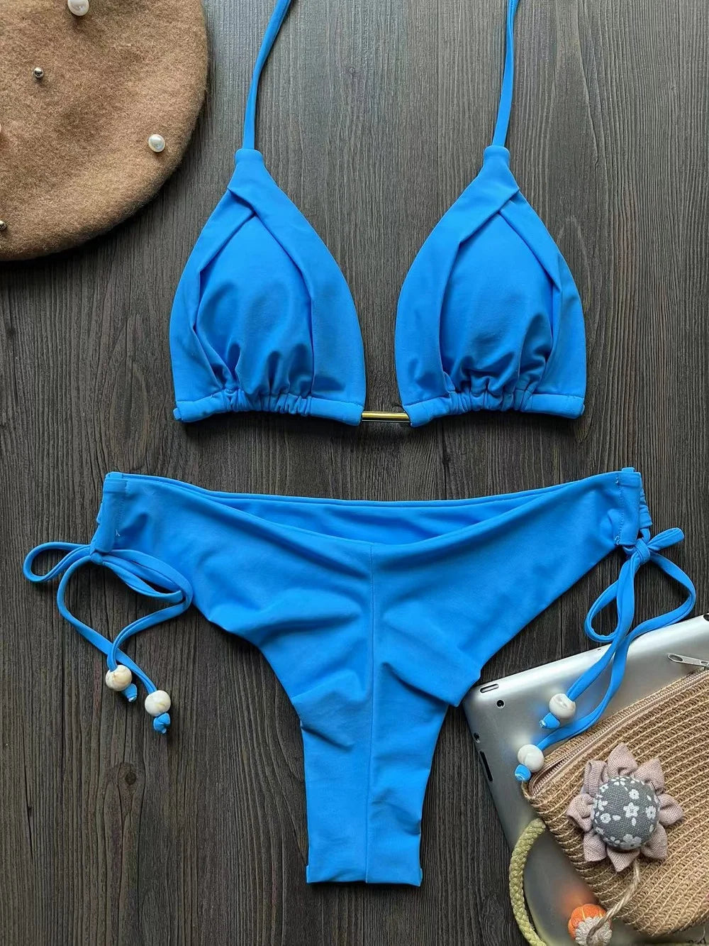 Sexy Triangle Bathing Suit for Women – Brazilian Bikini Halter Swimwear with Push Up and Metal Chain Details Style Heaven