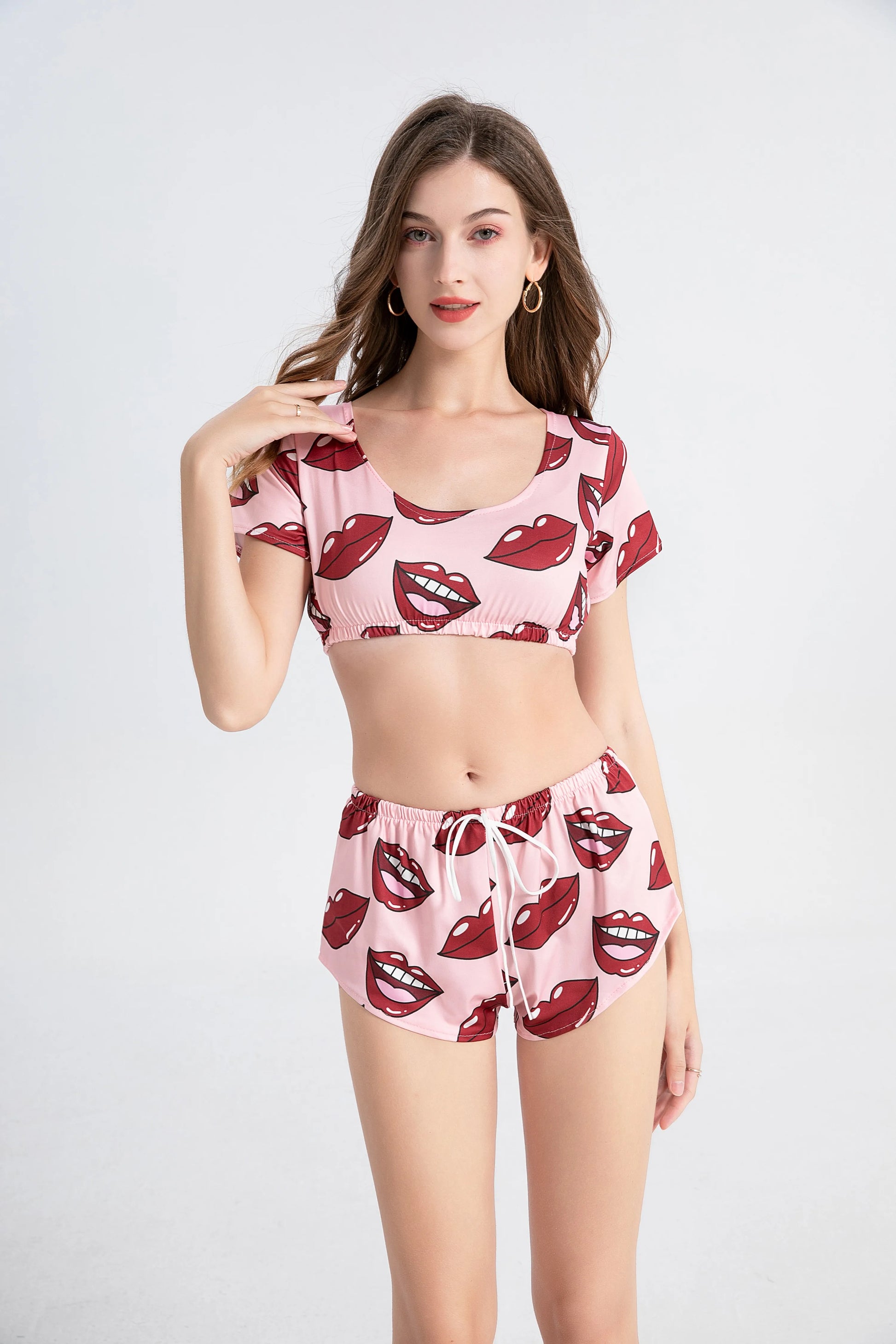 Sexy Lips Print Pajama Set – 2-Piece Summer Sleepwear Suit Style Heaven