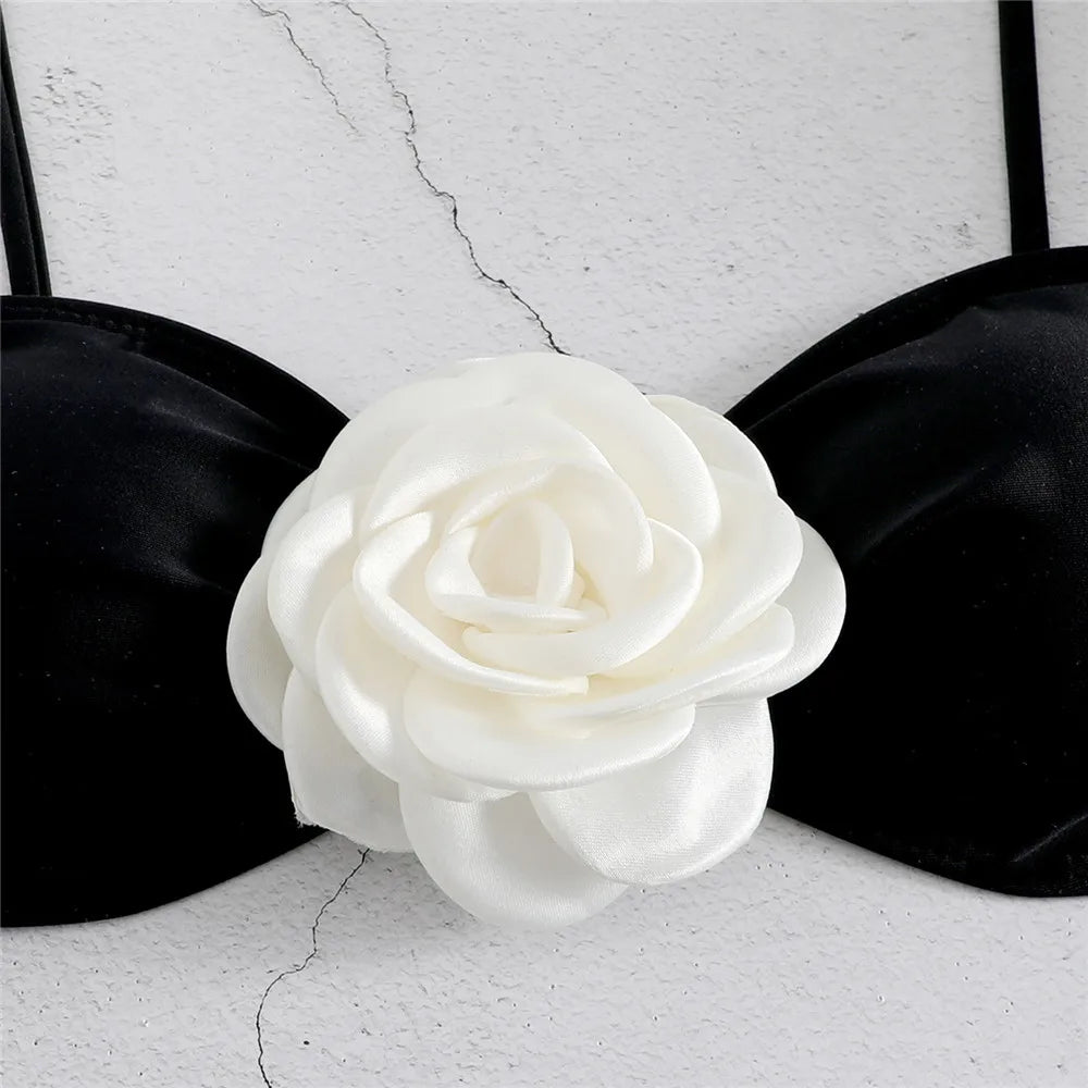 Sexy Flower Bandeau Swimwear Thong Bikini – Lace-Up Brazilian Bikinis Set for Women Style Heaven