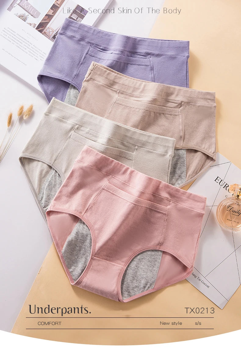 3-Pack High-Waist Menstrual Panties – Leak-Proof Cotton Period Briefs for Women