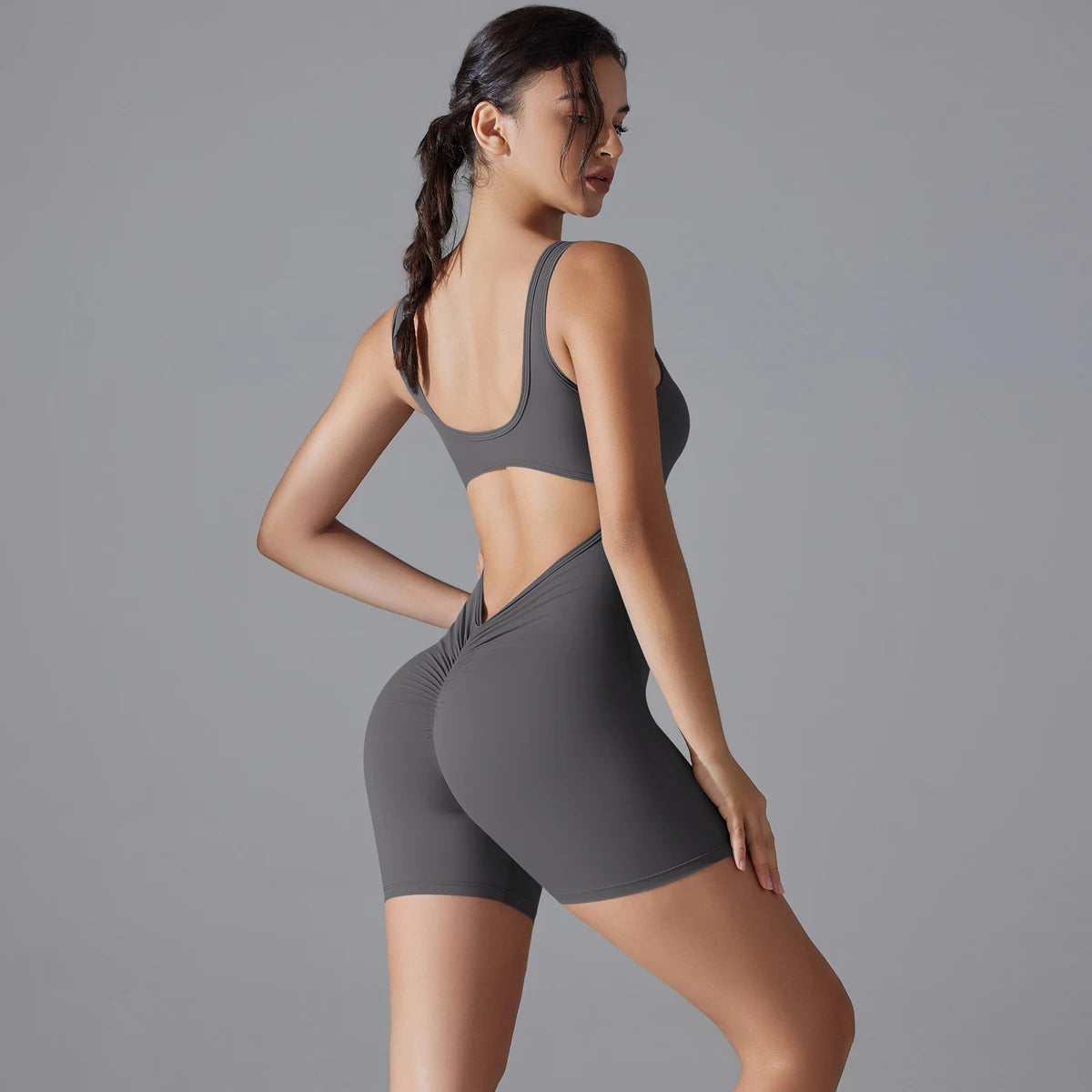V-Back Scrunch Sports Jumpsuit – Sleeveless One-Piece Gym & Yoga Bodysuit for Women Style Heaven