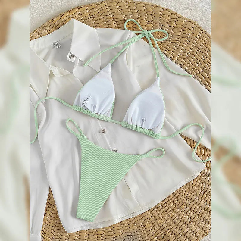 2025 High-Waisted Lace-Up Bikini Set – Sexy Halter Swimsuit for Women Style Heaven