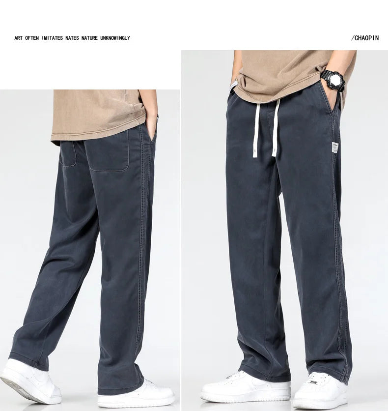 Men’s Summer Soft Lyocell Jeans – Elastic Waist Loose Straight Denim Trousers - Style Heaven
