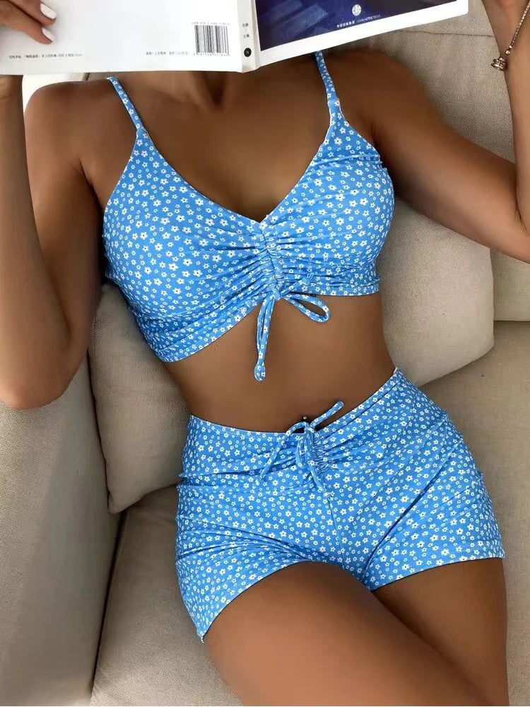 High Waist Floral Push-Up Bikini Swimsuit – 2025 Women’s Print Swimwear Set - Style Heaven