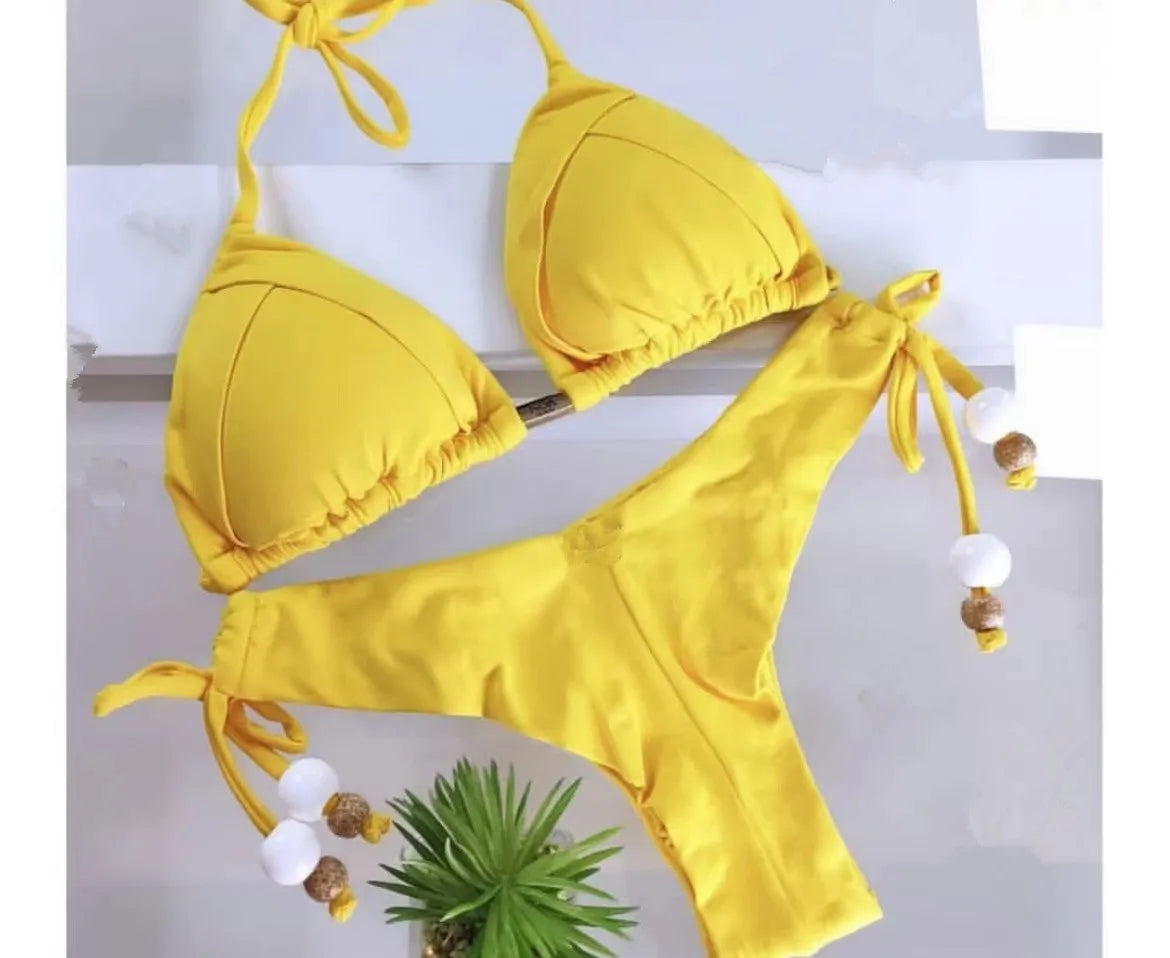 Sexy Triangle Bathing Suit for Women – Brazilian Bikini Halter Swimwear with Push Up and Metal Chain Details Style Heaven