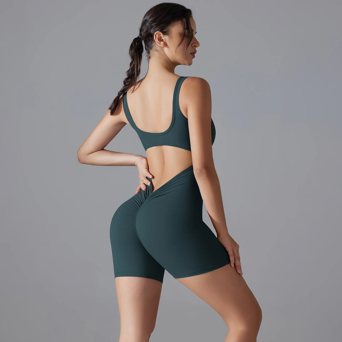 V-Back Scrunch Sports Jumpsuit – Sleeveless One-Piece Gym & Yoga Bodysuit for Women Style Heaven