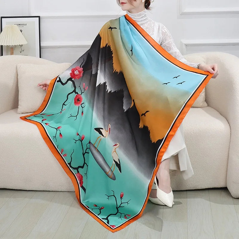 Large Imitation Silk Travel Scarf | 110x110cm Beach Sarong Wrap | Bikini Cover-Up for Women - Style Heaven
