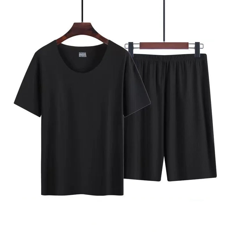 Men’s Ice Silk Pajama Set – Short-Sleeve & Shorts, Lightweight Summer Sleepwear Style Heaven