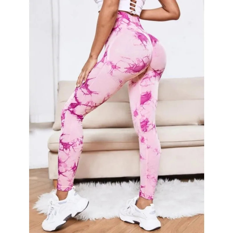 Seamless High-Waist Tie-Dye Leggings for Women – Fitness Sports Running Yoga Pants with Hip Lifting Elastic Knitting Style Heaven