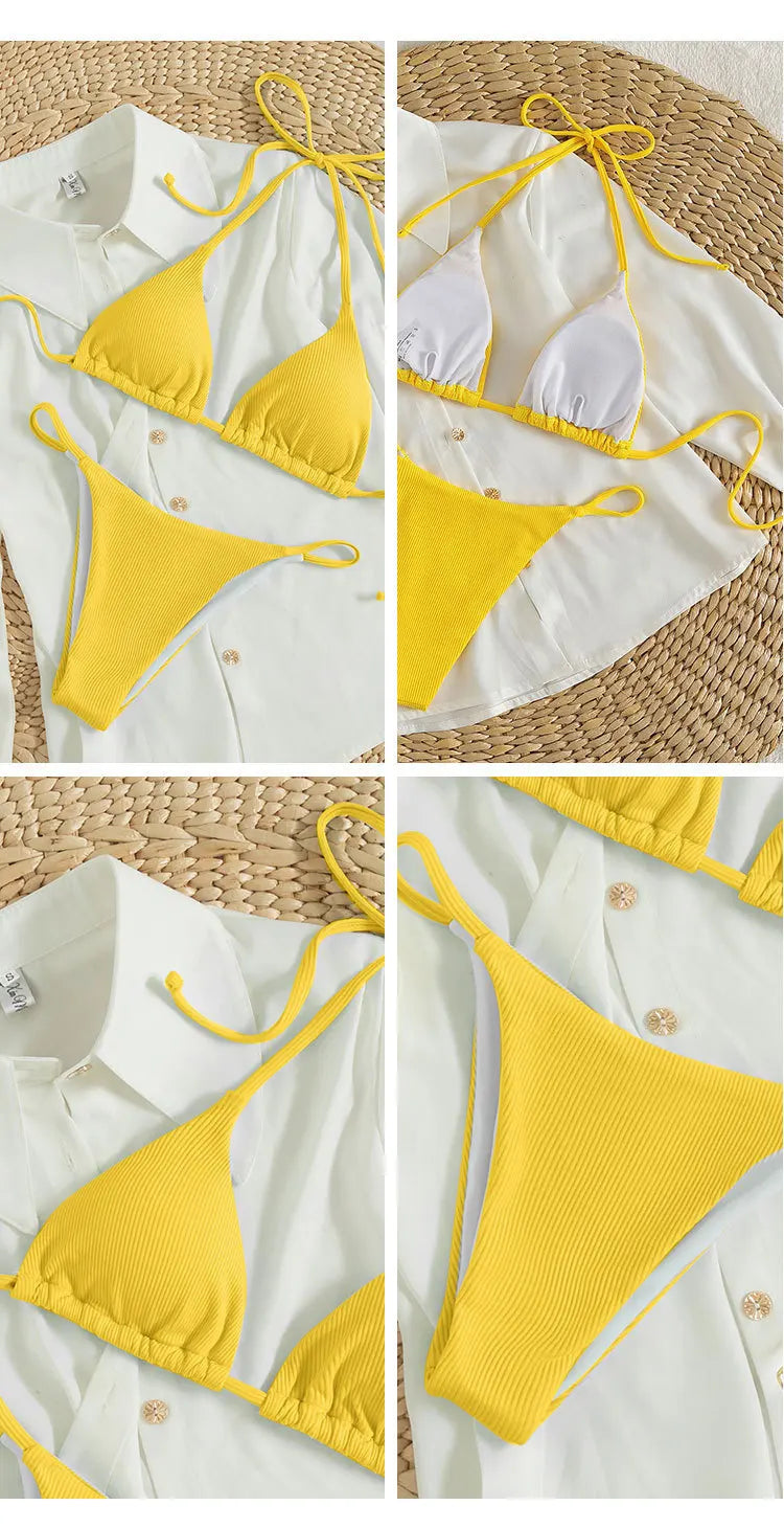 2025 High-Waisted Lace-Up Bikini Set – Sexy Halter Swimsuit for Women Style Heaven