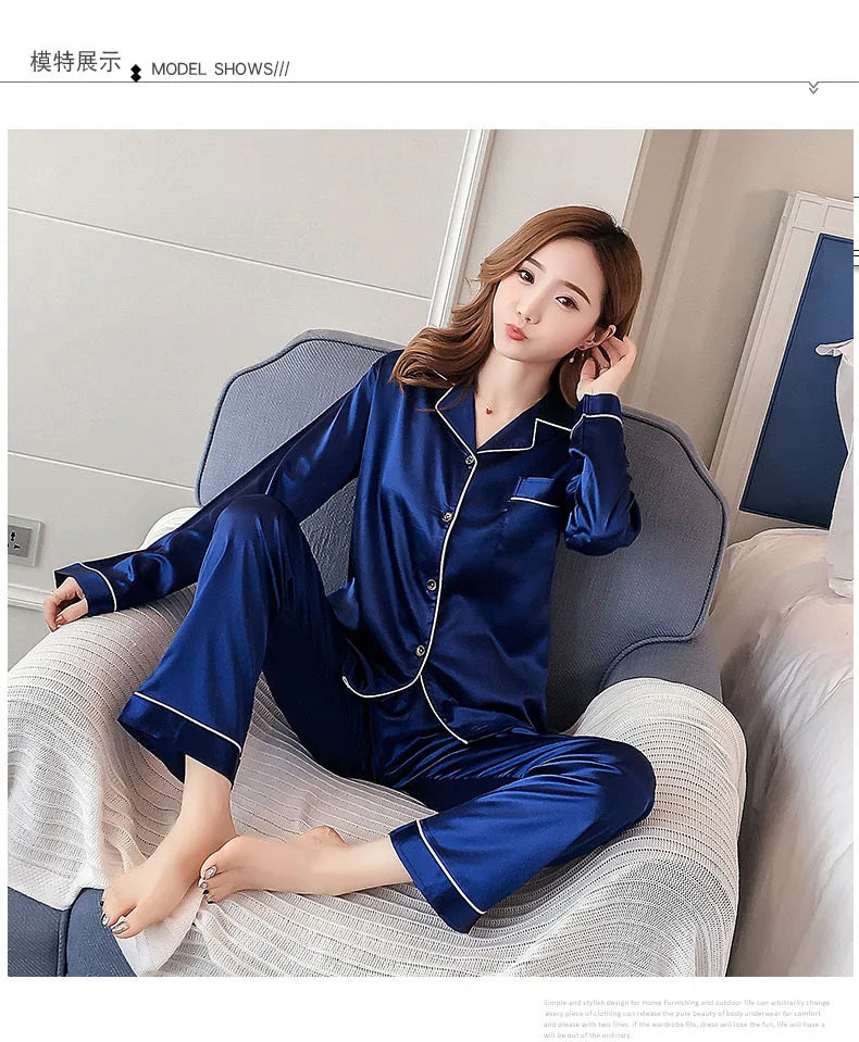 Women’s Sexy Silk Pajama Set – Long-Sleeve Cardigan & Ice Silk Sleepwear Style Heaven