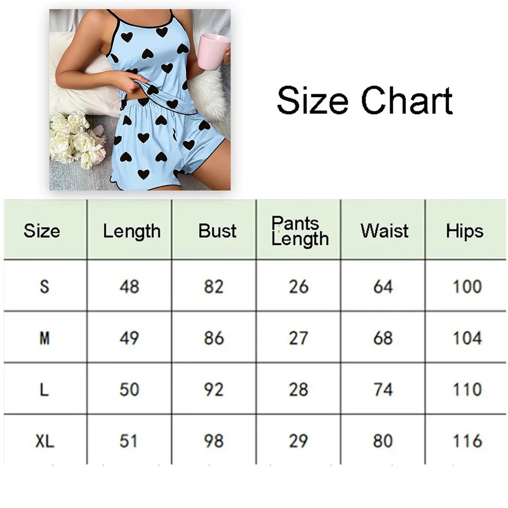 Pink Heart Print Pajama Set – Comfy Ice Silk Summer Sleepwear Style Heaven