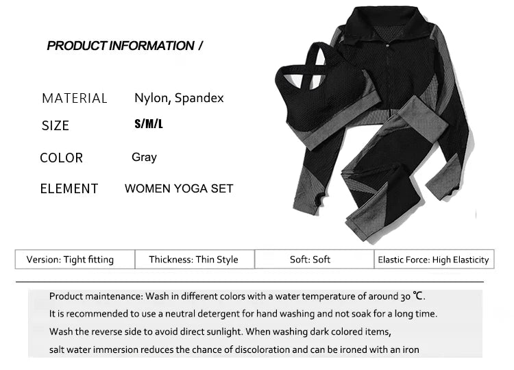 2/3Pcs Women’s Seamless Yoga Suit – Knitted Leggings & Zipper Crop Top Fitness Sportswear Gym Set Style Heaven
