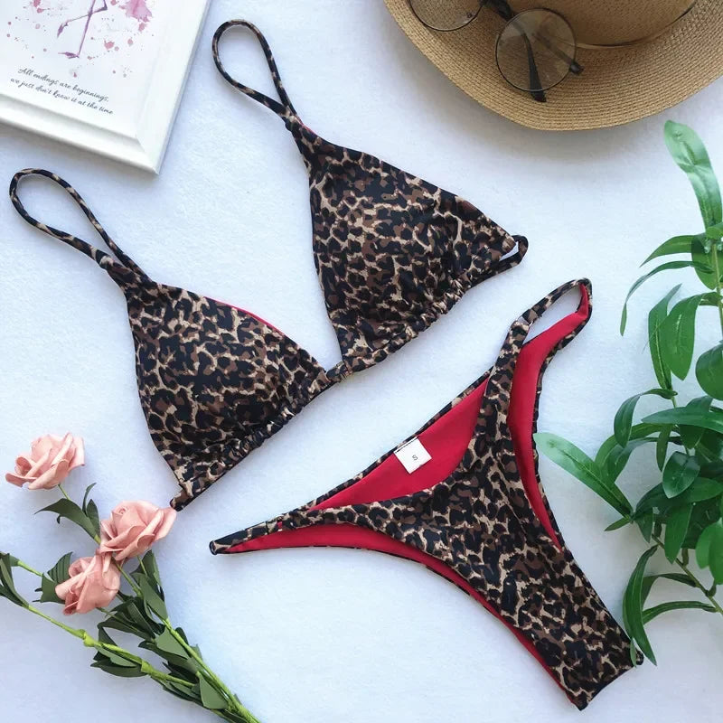 2024 Micro Leopard Bikini – High Cut Bandage Push-Up Swimsuit, Sexy Thong Swimwear for Beach Vacation Style Heaven