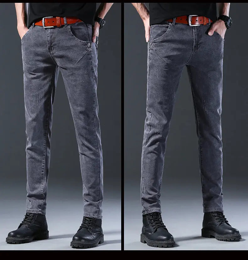 2024 Men’s Fashion Korean Style Straight-Leg Grey Denim Jeans Style Heaven