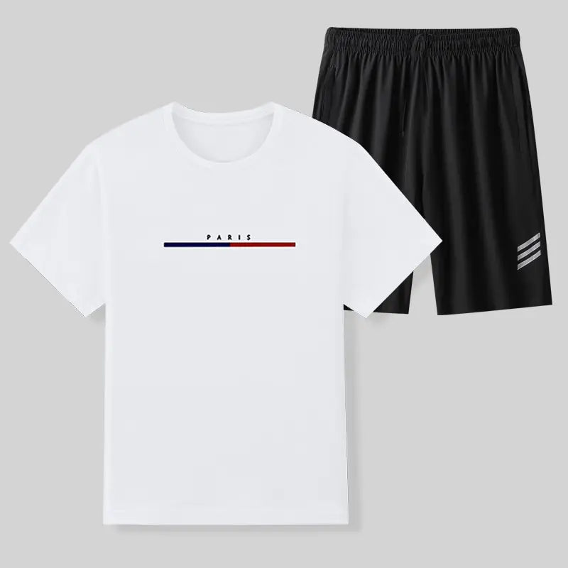 Men’s Casual Monogram Print 2-Piece Suit – Short Sleeve Shirt & Shorts Set for Sports, Jogging, Social & Party Wear Style Heaven