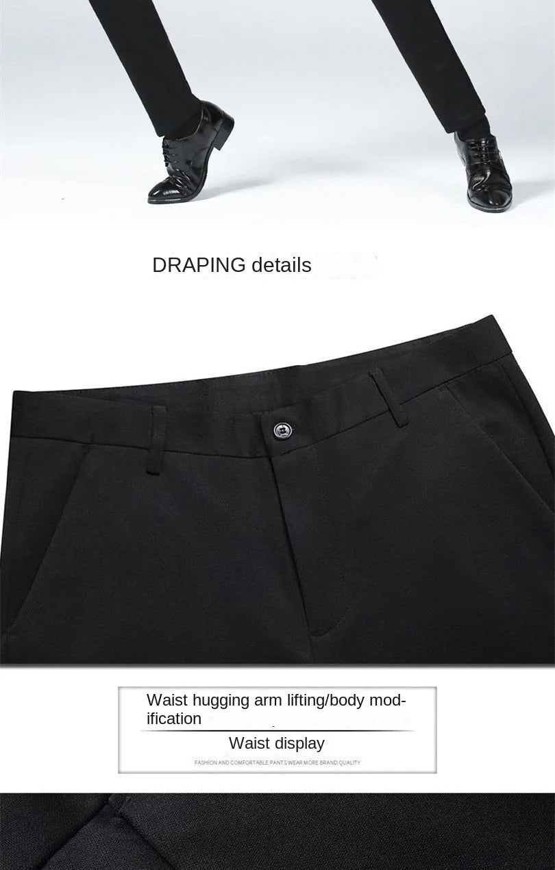 Men's Summer Slim-Fit Suit Pants – Elastic Waist, Non-Iron Straight-Leg Business Trousers for Formal & Casual Wear Style Heaven