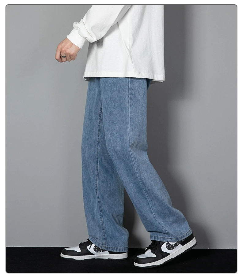 2025 New Korean Men's Wide-Leg Denim Jeans – Classic Straight-Leg Casual Pants Style Heaven
