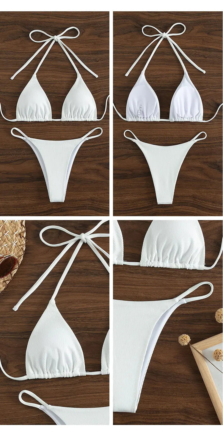 2025 High-Waisted Lace-Up Bikini Set – Sexy Halter Swimsuit for Women Style Heaven