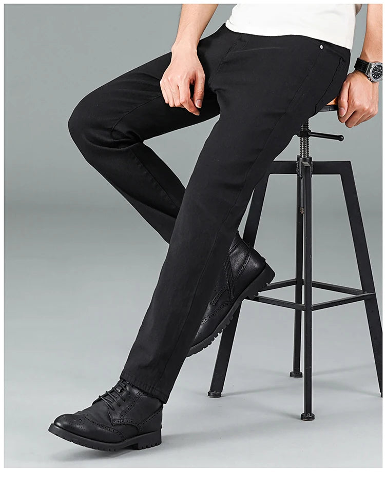 Men’s Pure Black Straight Fit Jeans – Trendy & Comfortable Business Casual Denim - Style Heaven