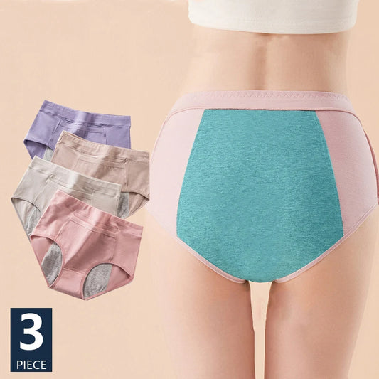 3-Pack High-Waist Menstrual Panties – Leak-Proof Cotton Period Briefs for Women