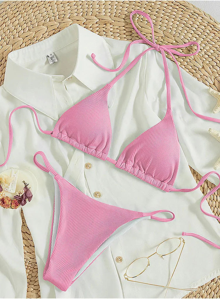 2025 High-Waisted Lace-Up Bikini Set – Sexy Halter Swimsuit for Women Style Heaven