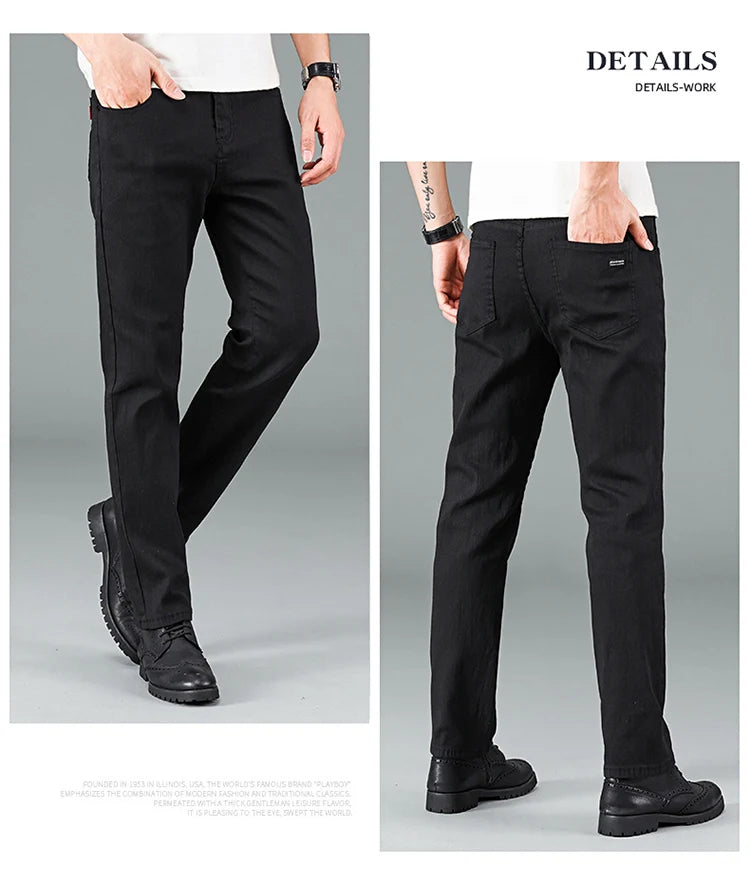 Men’s Pure Black Straight Fit Jeans – Trendy & Comfortable Business Casual Denim - Style Heaven