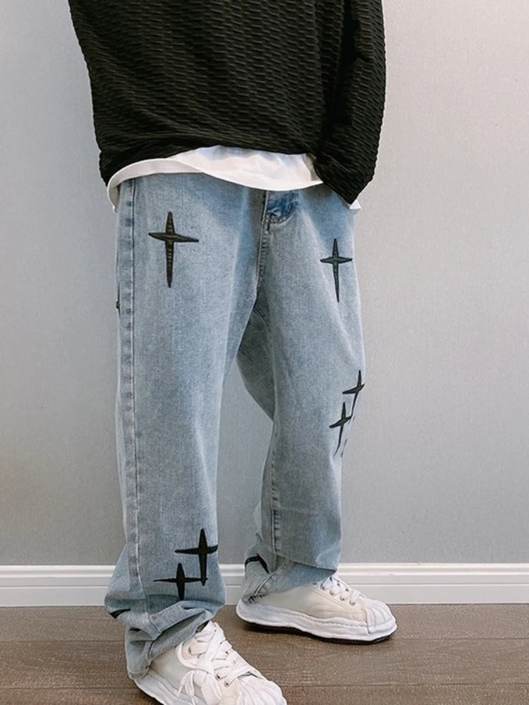 Men’s Wide-Leg Streetwear Denim Cargo Jeans – Korean Fashion Baggy Fit Casual Pants - Style Heaven