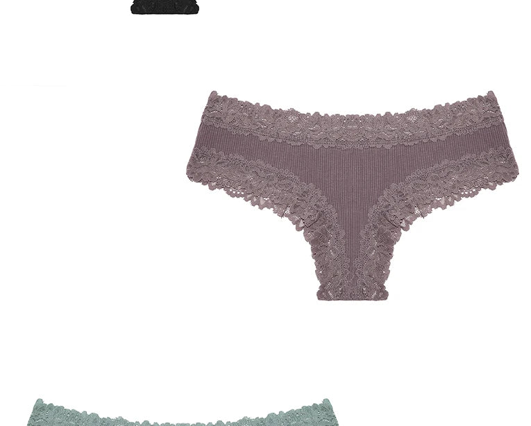 3PCS Women's Lace Seamless Cotton Panties – Ribbed Brazilian Low Waist Underwear, Breathable & Plus Size Lingerie Style Heaven