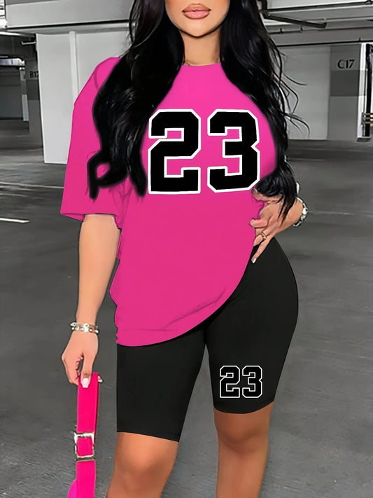 Summer Women’s “23” Print T-Shirt & Shorts Set – Casual Two-Piece Loungewear Style Heaven