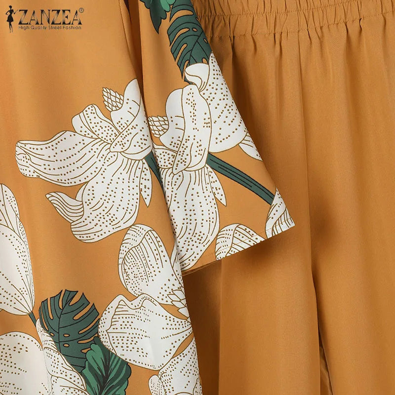 2-Piece Floral Blouse & Pants Set – Elegant Office & Summer Outfit for Women Style Heaven