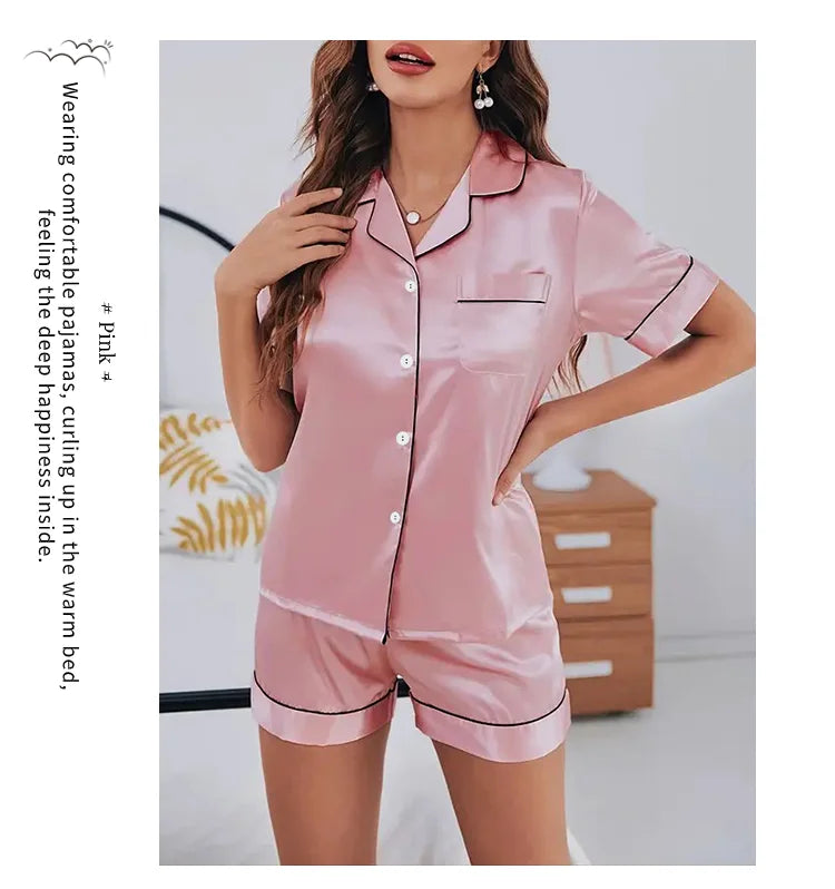 Silk Satin Pajama Set – Elegant 2-Piece Button-Down Sleepwear Style Heaven