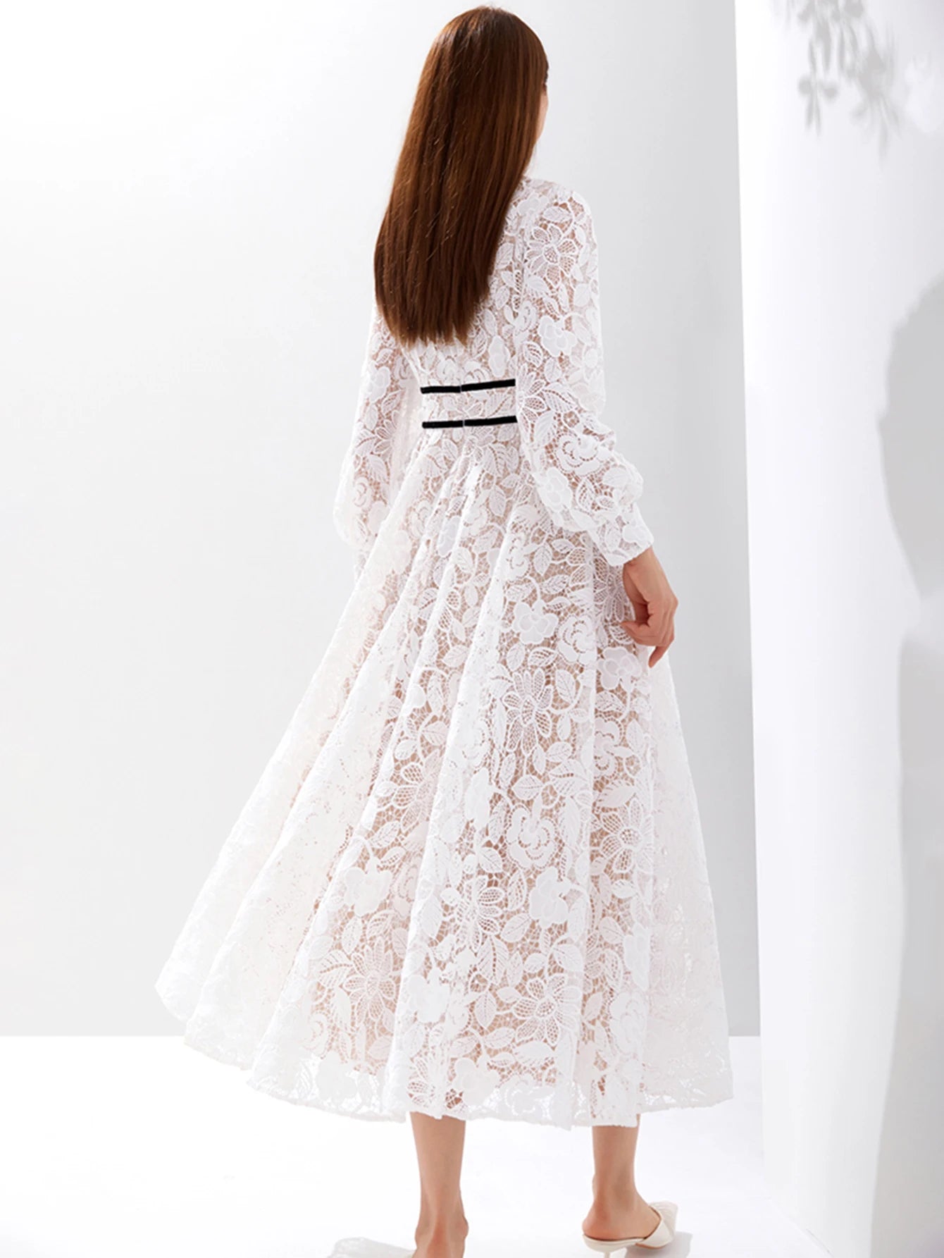 Women Luxury Embroidered Long Maxi Evening Dress – Lace Hollow-Out Flowers Elegant White Summer Party Dress Style Heaven