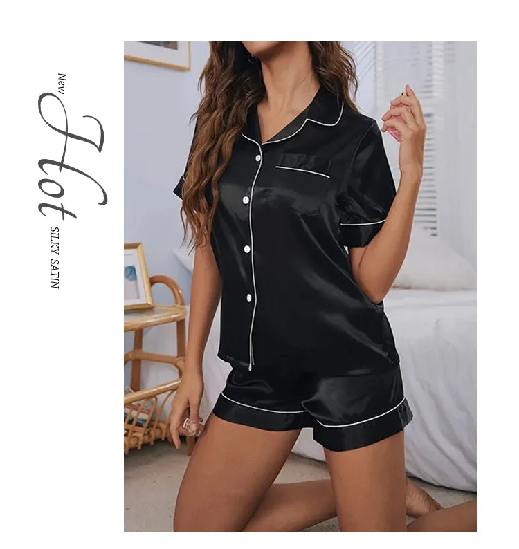 Silk Satin Pajama Set – Elegant 2-Piece Button-Down Sleepwear Style Heaven